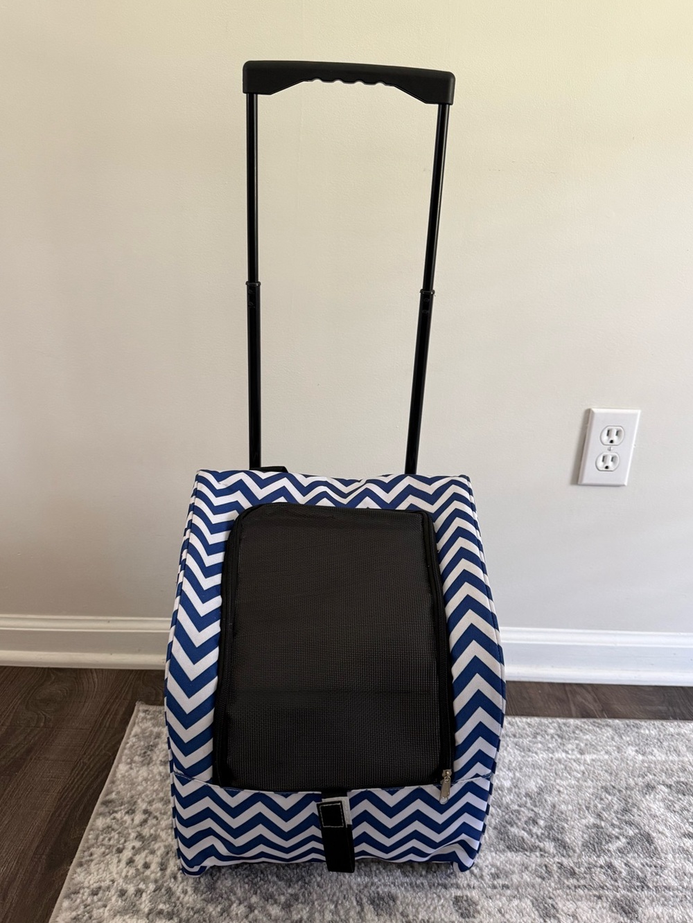 Rolling Pet Carrier with Blue Chevron Print